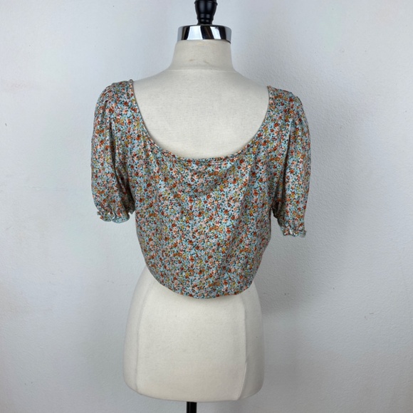 Shein Curve Floral Cropped Top 2XL Puff Sleeve Boho Peasant Country Farm Style - Picture 7 of 11